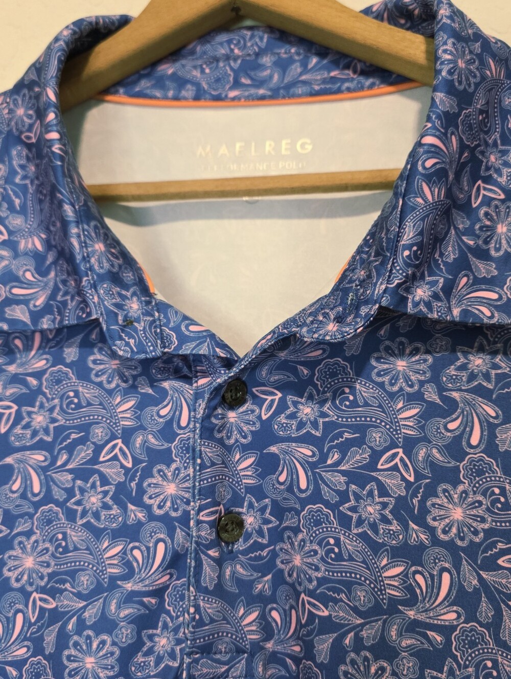 Maelreg Performance Polo Golf Shirt Blue Floral Paisley Size 3XL